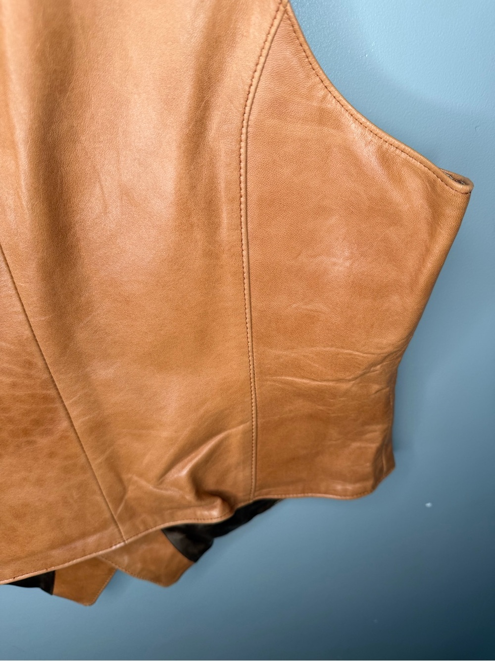 STETSON Vintage 80s Cognac Leather Western Vest - Picture 11 of 14